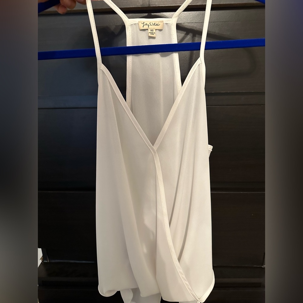 White loose lightweight chiffon blouse v neck spaghetti strap top